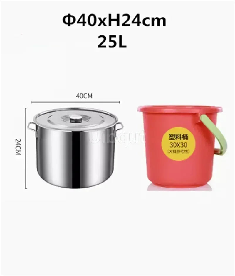 large Stainless steel thick Soup pot with handle lid big pot bucket pail water barrel household chef used kitchen cooking pots