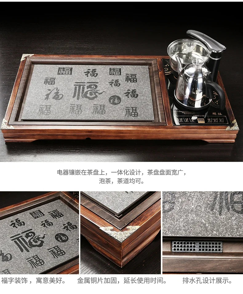 Solid Wood Tea Tray Purple Sand Kung Fu Tea Set Home Induction Cooker Drinkware Tazas De Te Coffeeware Teawar