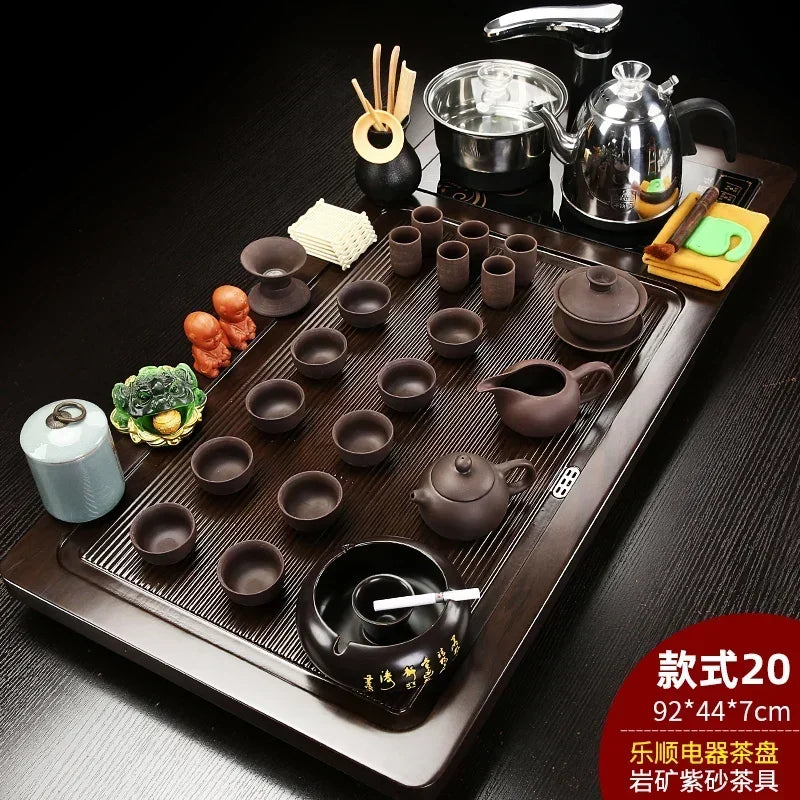 Solid Wood Tea Tray Purple Sand Kung Fu Tea Set Home Induction Cooker Drinkware Tazas De Te Coffeeware Teawar