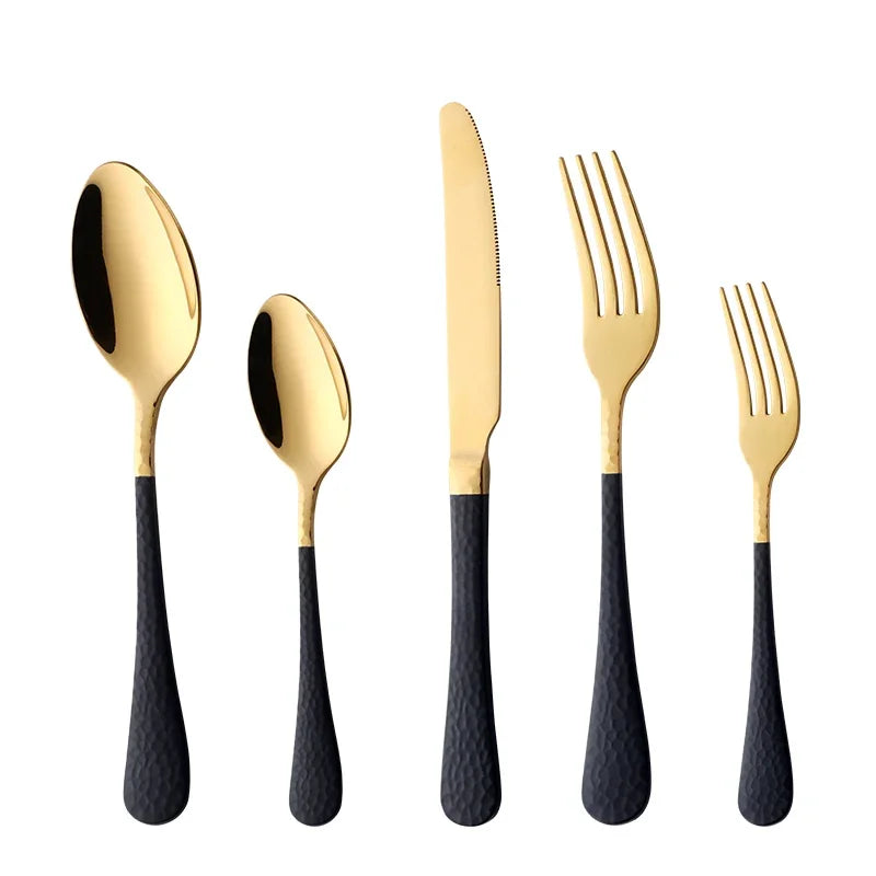 Buyer Star 5-45PCS Dream Color Flatware Gold Black Dinner Tableware Silverware Dinner Fork Spoon Knife Cutlery Set Drop Shipping