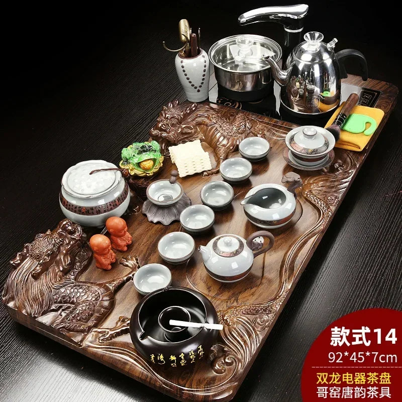 Solid Wood Tea Tray Purple Sand Kung Fu Tea Set Home Induction Cooker Drinkware Tazas De Te Coffeeware Teawar