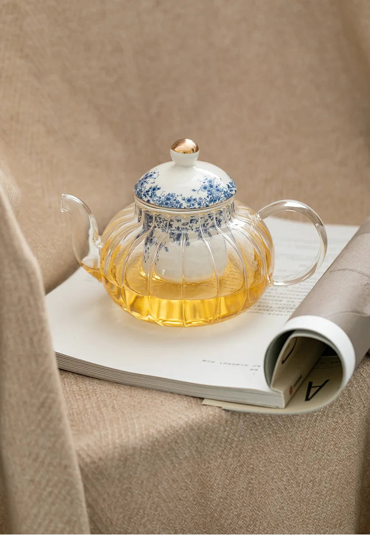 Ceramic tea set Garden style English style afternoon tea retro flower tea teapot can be heated blue and white cup saucer pot set