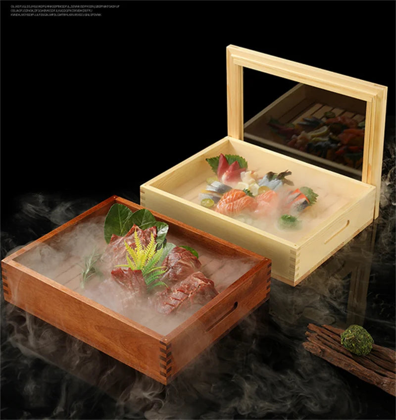 Japanese cuisine wooden sashimi Sushi box with lid fish salmon boxs wooden boxs beef plate box restaurant tableware food storage