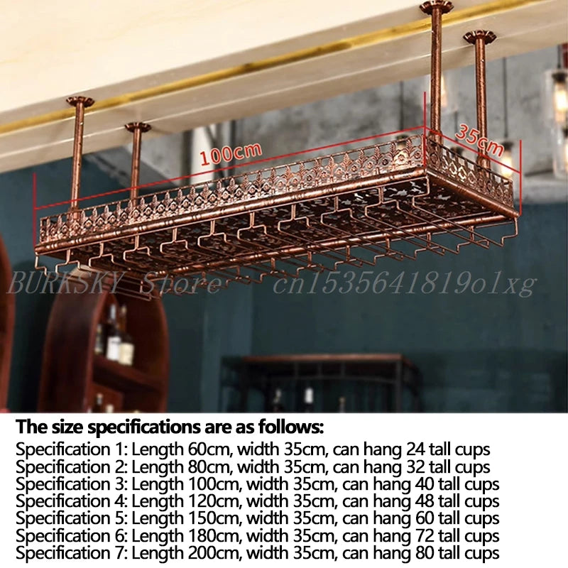 Metal Wine Glass Rack Upside Down Ceiling Hanging Goblet Glass Cup Holder Hanger Storage Home Bar Pub Wine Shelf Rack Organizer