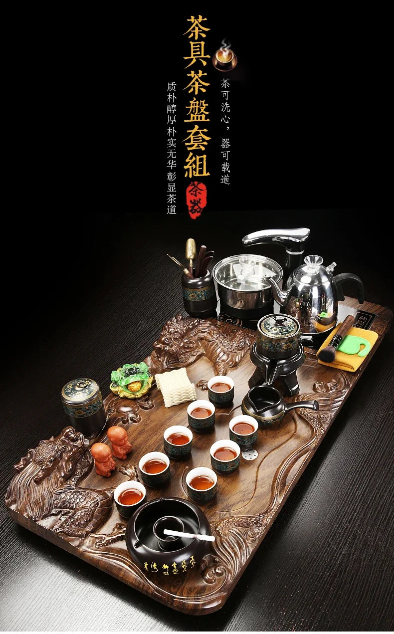 Solid Wood Tea Tray Purple Sand Kung Fu Tea Set Home Induction Cooker Drinkware Tazas De Te Coffeeware Teawar
