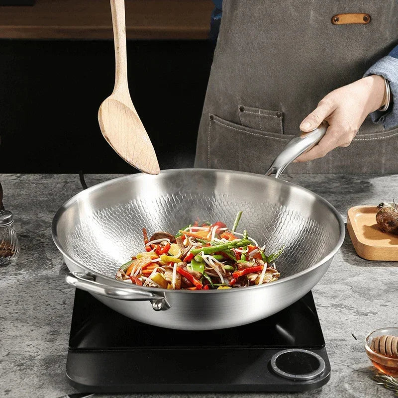 Titanium Wok Uncoated Titanium Wok Household Flat Bottom Non-stick Wok