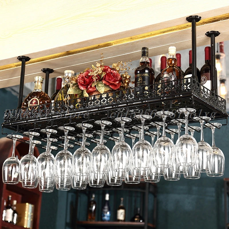 Metal Wine Glass Rack Upside Down Ceiling Hanging Goblet Glass Cup Holder Hanger Storage Home Bar Pub Wine Shelf Rack Organizer