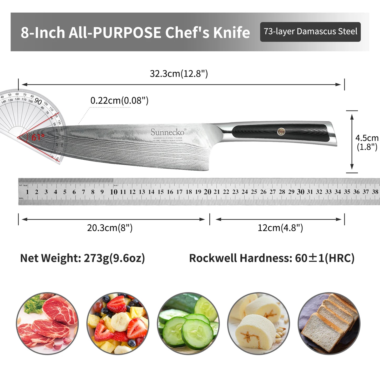 Sunnecko 1-8PCS/Set Chef's Knives 73 Layers VG10 Damascus Steel Japanese Slicing Knife Utility Paring Cleaver Cutting Knife