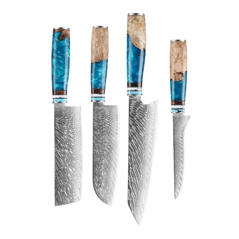 1-10pcs Japanese Santoku Knife Sharp Meat Cleaver Damascus Kitchen Knives Set Meat Cutting Chef Knife Fruit Knife Cooking Tools