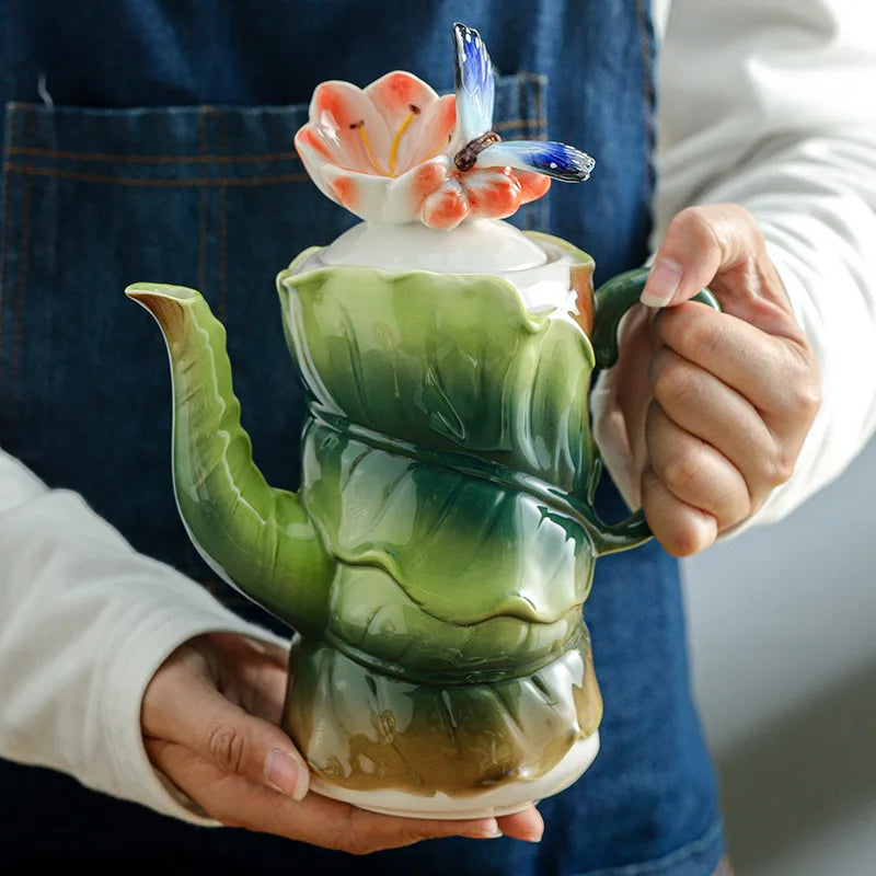 Ceramic Tea Set Teapot Teacup Artificial Flower Shape Cup and Saucer Set Coffee Mug Afternoon Tea Accessories Porcelain