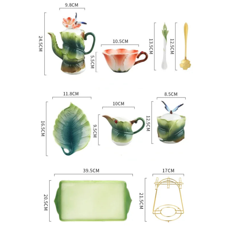 Ceramic Tea Set Teapot Teacup Artificial Flower Shape Cup and Saucer Set Coffee Mug Afternoon Tea Accessories Porcelain