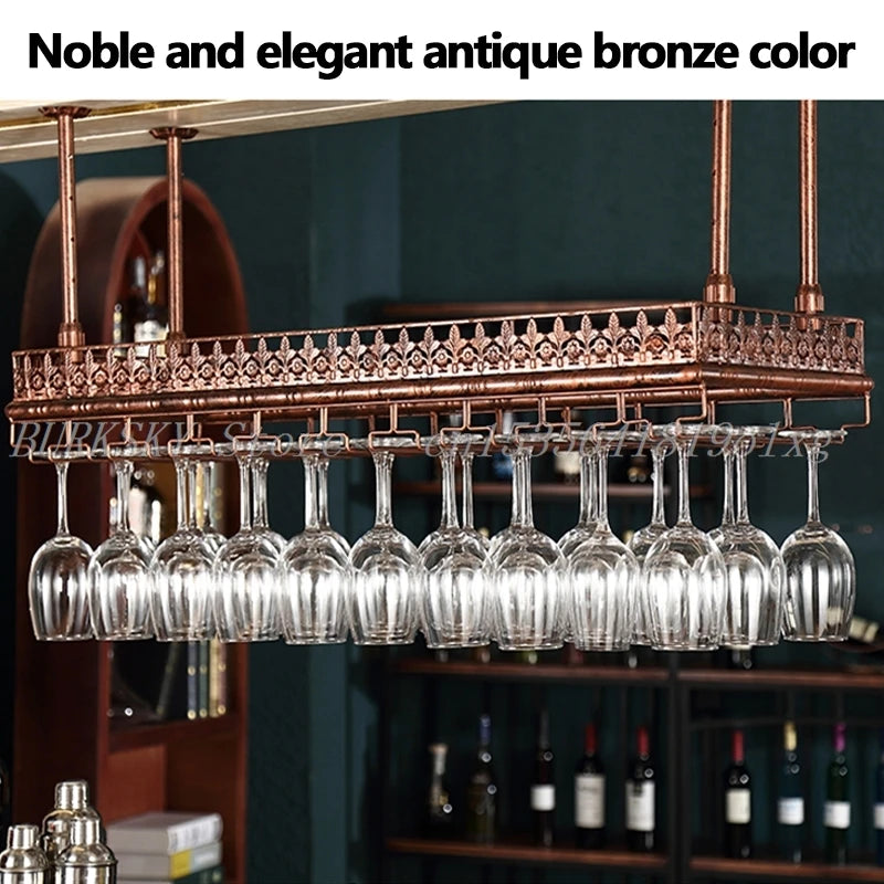 Metal Wine Glass Rack Upside Down Ceiling Hanging Goblet Glass Cup Holder Hanger Storage Home Bar Pub Wine Shelf Rack Organizer