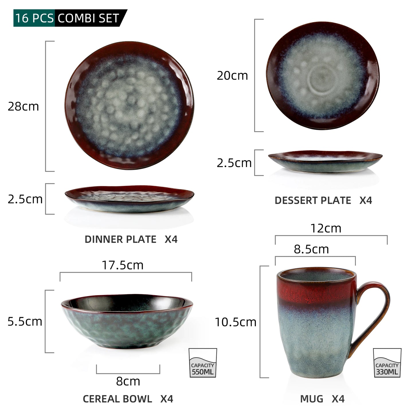 vancasso 16/32/48 Piece Starry Dinner Set,Kiln Change Glaze Tableware Dinner Service with Dinner Plate,Dessert Plate,Bowl,Mug