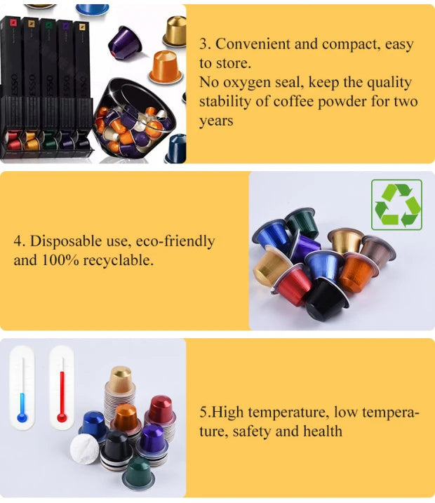 1000PCS Refillable Disposable Pods Nespresso Coffee Capsule Filter Cups with Non-sticker Aluminum Lids for Espresso Machine 37mm