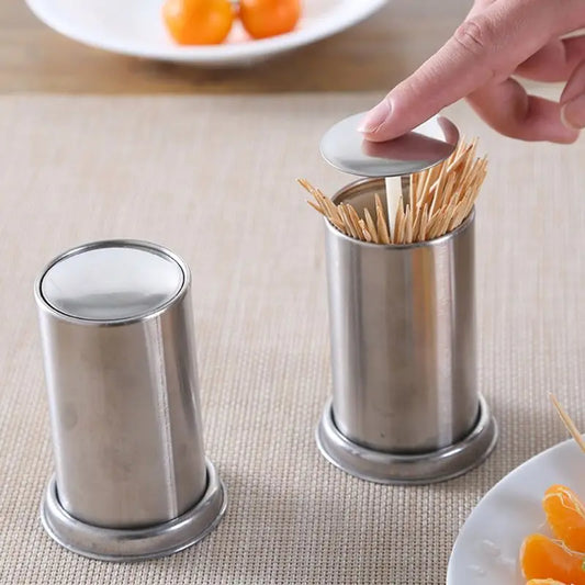 Stainless Steel Retractable Automatic Toothpick Dispenser Holder Push Style Container for Home Hotel Restaurant