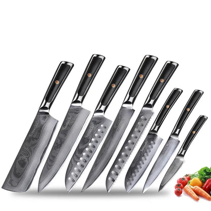 Sunnecko 1-8PCS/Set Chef's Knives 73 Layers VG10 Damascus Steel Japanese Slicing Knife Utility Paring Cleaver Cutting Knife
