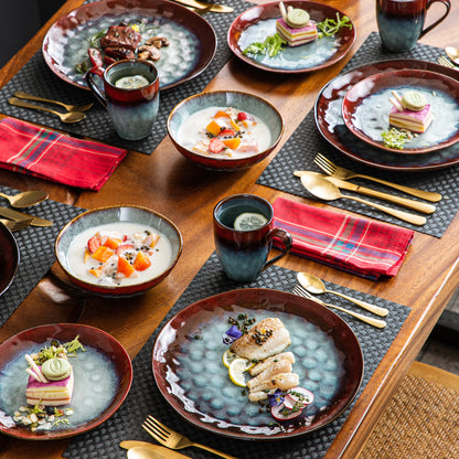 vancasso 16/32/48 Piece Starry Dinner Set,Kiln Change Glaze Tableware Dinner Service with Dinner Plate,Dessert Plate,Bowl,Mug