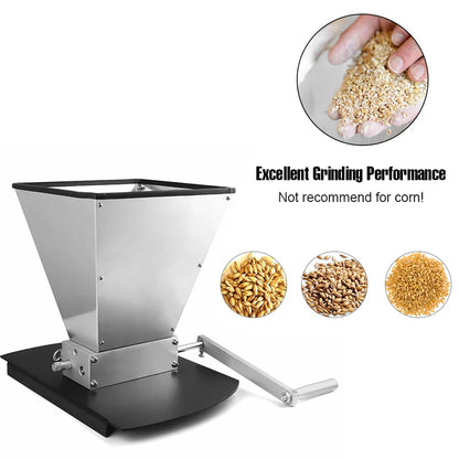 7.7LB Manual Malt Mill 2 Roller Stainless Steel Grain Crusher With Metal Base for Wheat Corn,Compatible with Electric Drill