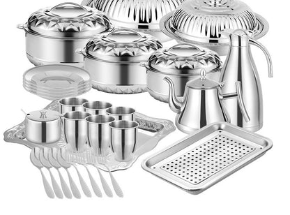 3/4/6/21/28PCS Double-Deck Stainless Steel Silver Pots Sets Cuisine Lunchboxes Food Container Heat Preservation Insulation Box