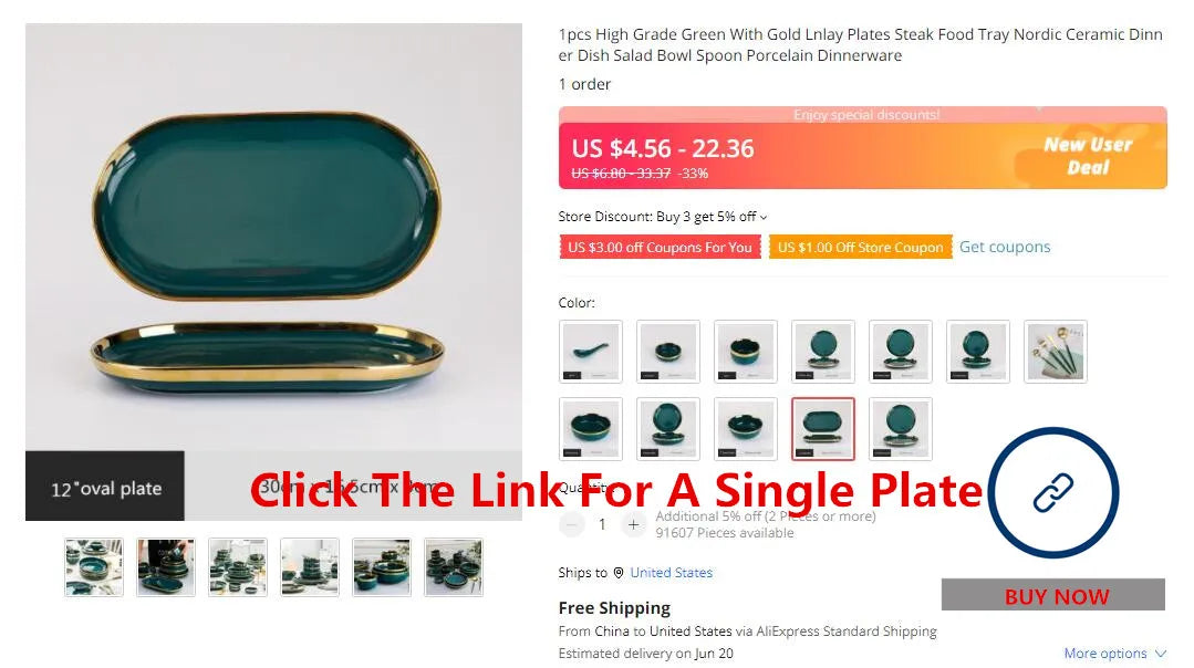 Green With Gold Inlay Quality Plates Full Set Luxury Steak Food Tray Ceramic Dinner Dish Salad Bowl Spoon Porcelain Dinnerware