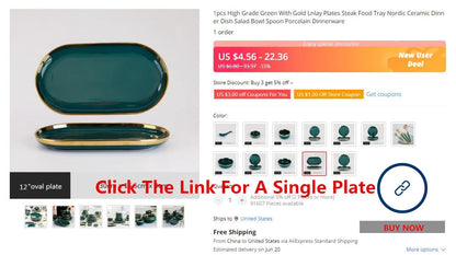 Green With Gold Inlay Quality Plates Full Set Luxury Steak Food Tray Ceramic Dinner Dish Salad Bowl Spoon Porcelain Dinnerware