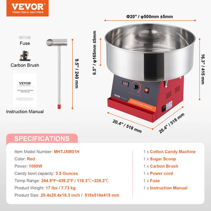 SucceBuy Electric Cotton Candy Machine 1000W Candy Floss Maker Commercial Cotton Candy Machine Stainless Steel Bowl Sugar Scoop
