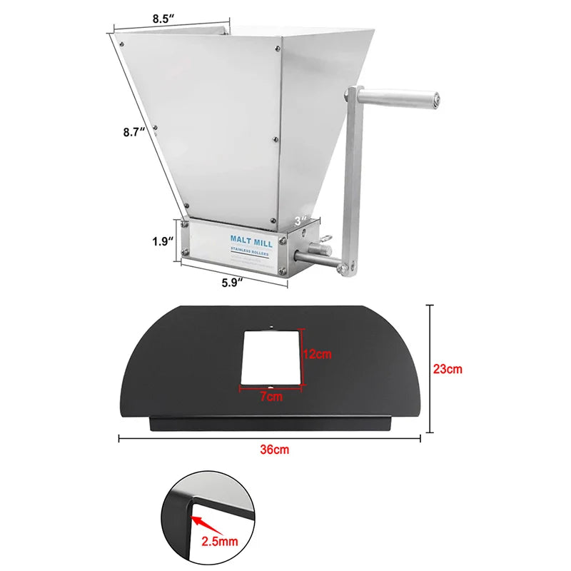 7.7LB Manual Malt Mill 2 Roller Stainless Steel Grain Crusher With Metal Base for Wheat Corn,Compatible with Electric Drill