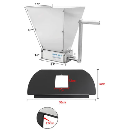 7.7LB Manual Malt Mill 2 Roller Stainless Steel Grain Crusher With Metal Base for Wheat Corn,Compatible with Electric Drill