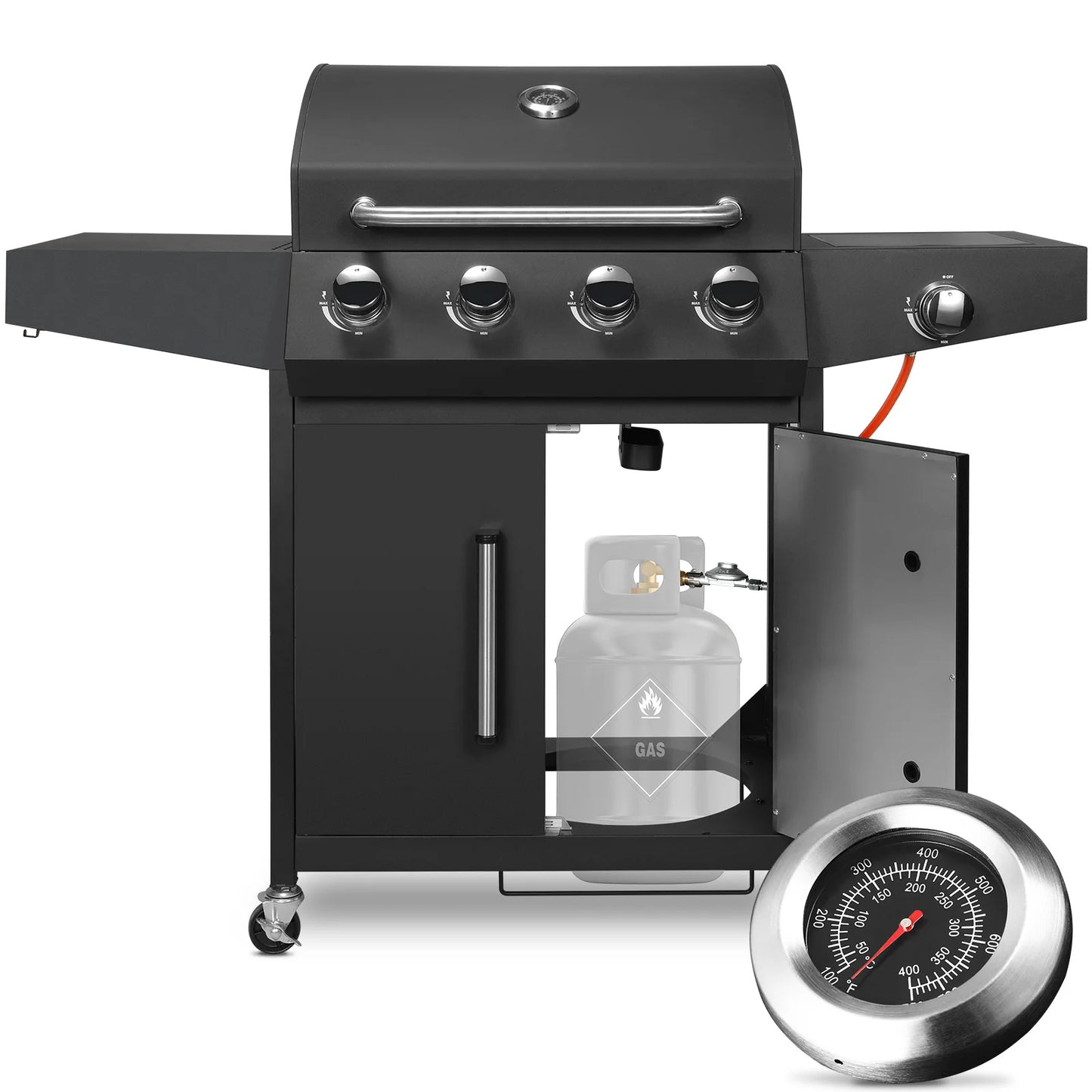4+1 Burner Gas Grill with Side Burner 52,000 BTUs, Big Cooking Area, Propane BBQ Grill with Stainless Steel Panel for Outdoor