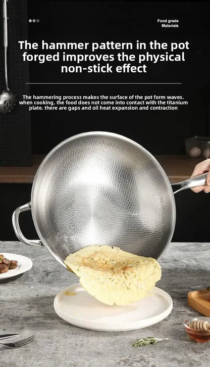 Titanium Wok Uncoated Titanium Wok Household Flat Bottom Non-stick Wok