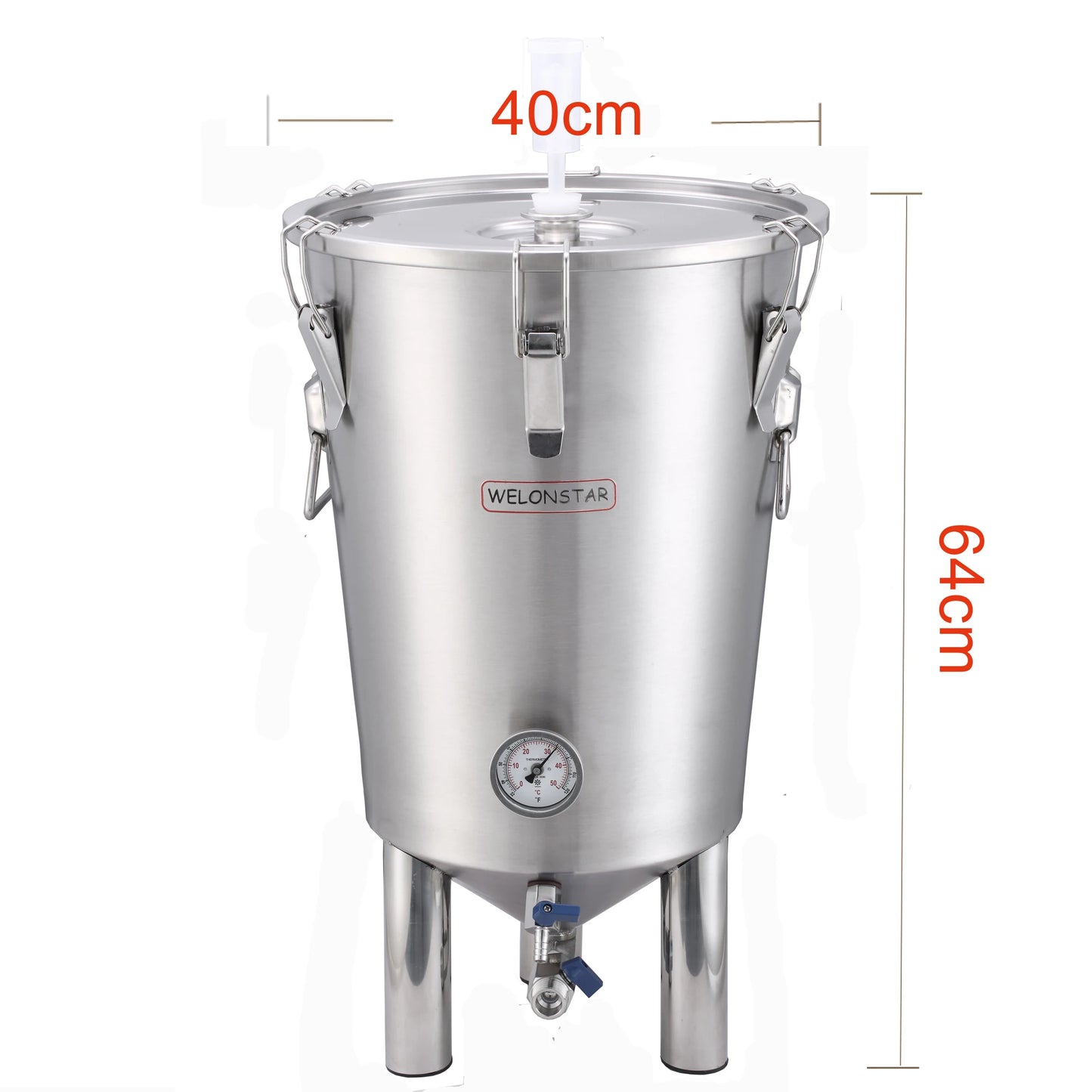 Stainless Steel Fermentation Tank - 35 liters Home Brewing Conical Fermenter - Tri-Clamp Fittingl - for Beer, Wine