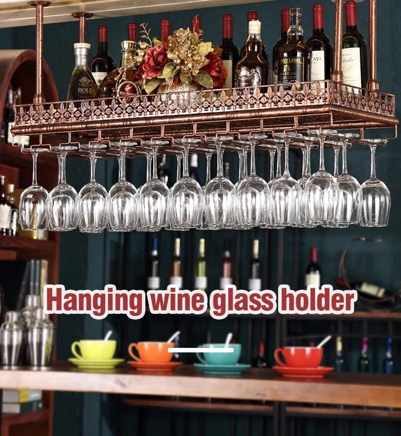 Metal Wine Glass Rack Upside Down Ceiling Hanging Goblet Glass Cup Holder Hanger Storage Home Bar Pub Wine Shelf Rack Organizer