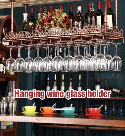 Metal Wine Glass Rack Upside Down Ceiling Hanging Goblet Glass Cup Holder Hanger Storage Home Bar Pub Wine Shelf Rack Organizer