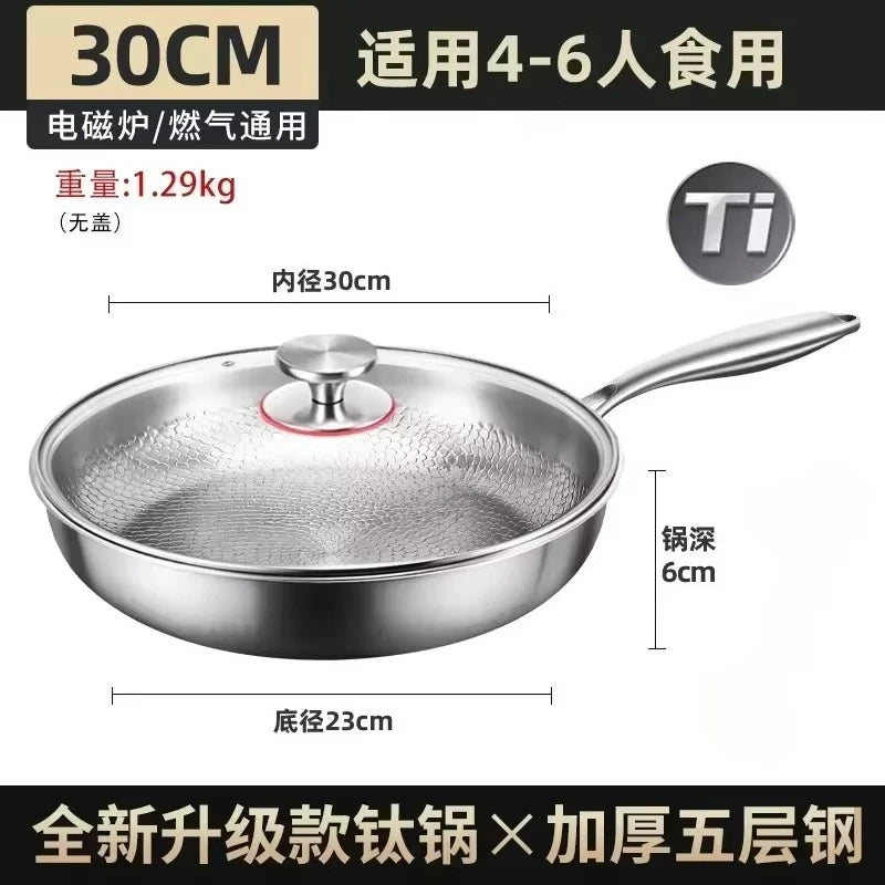 KENGQIANG Pure titanium frying pan Fish scale hammer uncoated non-stick pan Induction cooker universal with lid