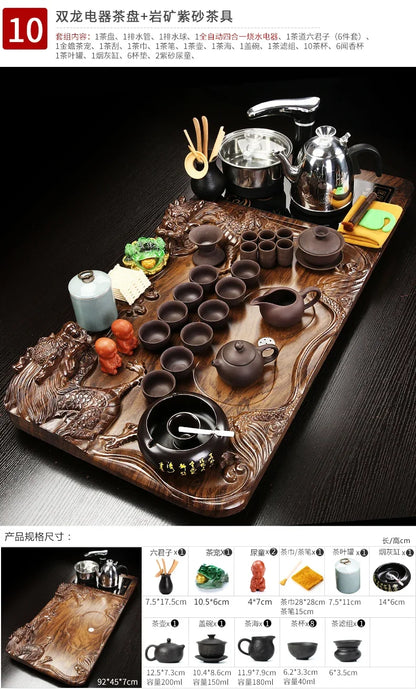 Solid Wood Tea Tray Purple Sand Kung Fu Tea Set Home  Induction Cooker Drinkware Tazas De Te Coffeeware Teawar