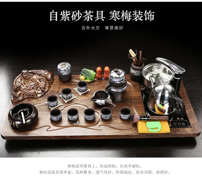 Solid Wood Tea Tray Purple Sand Kung Fu Tea Set Home  Induction Cooker Drinkware Tazas De Te Coffeeware Teawar
