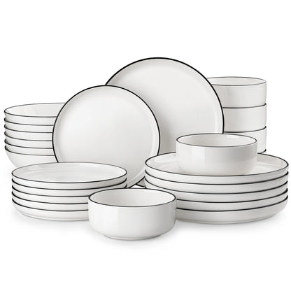 MALACASA 24 Piece Ceramic Plates White Dinnerware Set with 6 Pcs Dinner/Dessert Plates/Soup/Bowl Tableware Set Service for 6