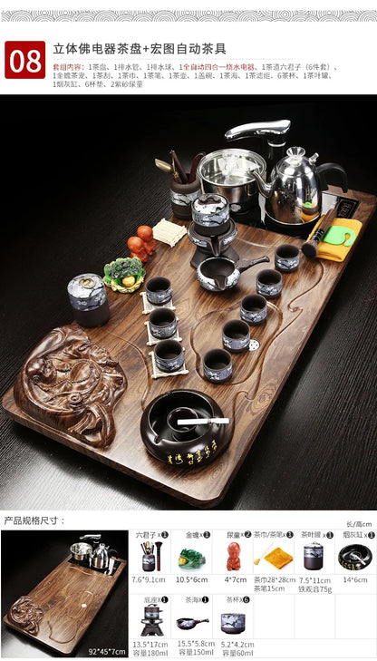 Solid Wood Tea Tray Purple Sand Kung Fu Tea Set Home  Induction Cooker Drinkware Tazas De Te Coffeeware Teawar
