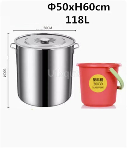 large Stainless steel thick Soup pot with handle lid big pot bucket pail water barrel household chef used kitchen cooking pots