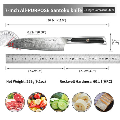 Sunnecko 1-8PCS/Set Chef's Knives 73 Layers VG10 Damascus Steel Japanese Slicing Knife Utility Paring Cleaver Cutting Knife