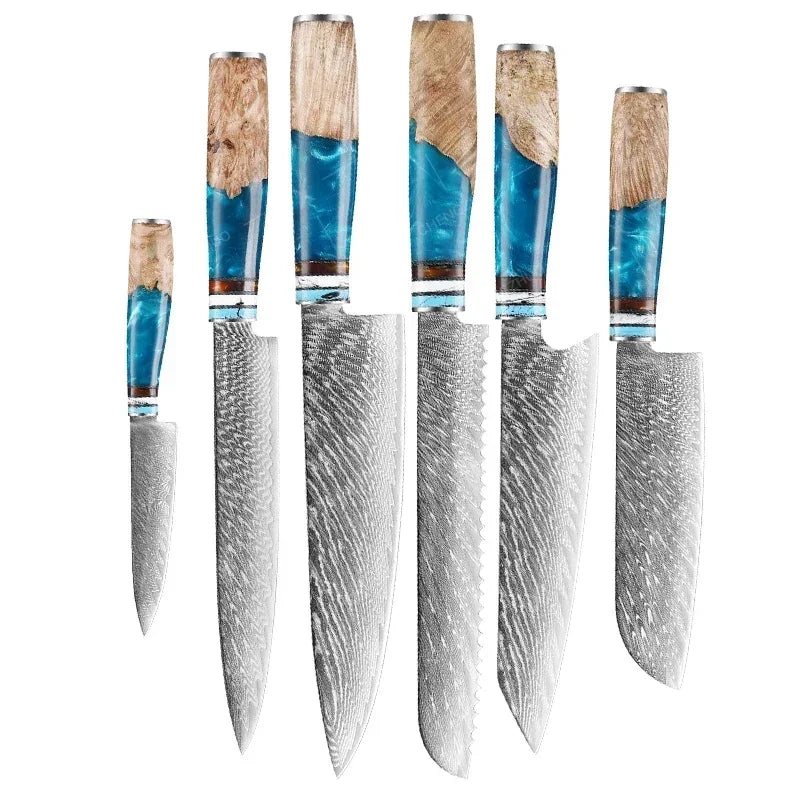 1-10pcs Japanese Santoku Knife Sharp Meat Cleaver Damascus Kitchen Knives Set Meat Cutting Chef Knife Fruit Knife Cooking Tools