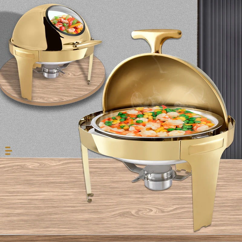 6L9L ellipse Food Warmer Stove Round Flip-Top Visual Buffet Stove Restaurant Stainless Steel Self-Service Tableware chafing dish