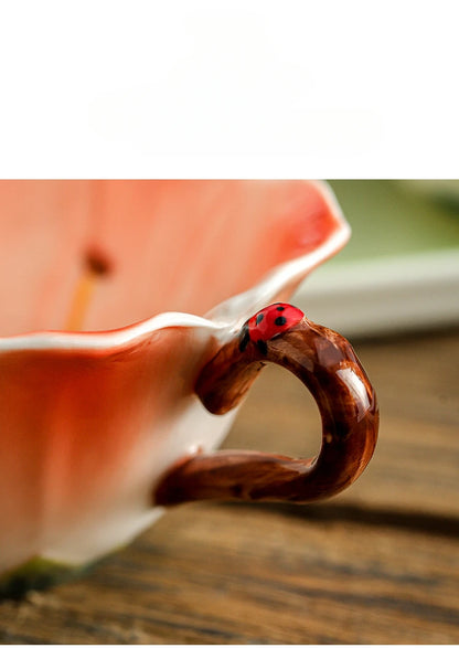 Ceramic Tea Set Teapot Teacup Artificial Flower Shape Cup and Saucer Set Coffee Mug Afternoon Tea Accessories Porcelain