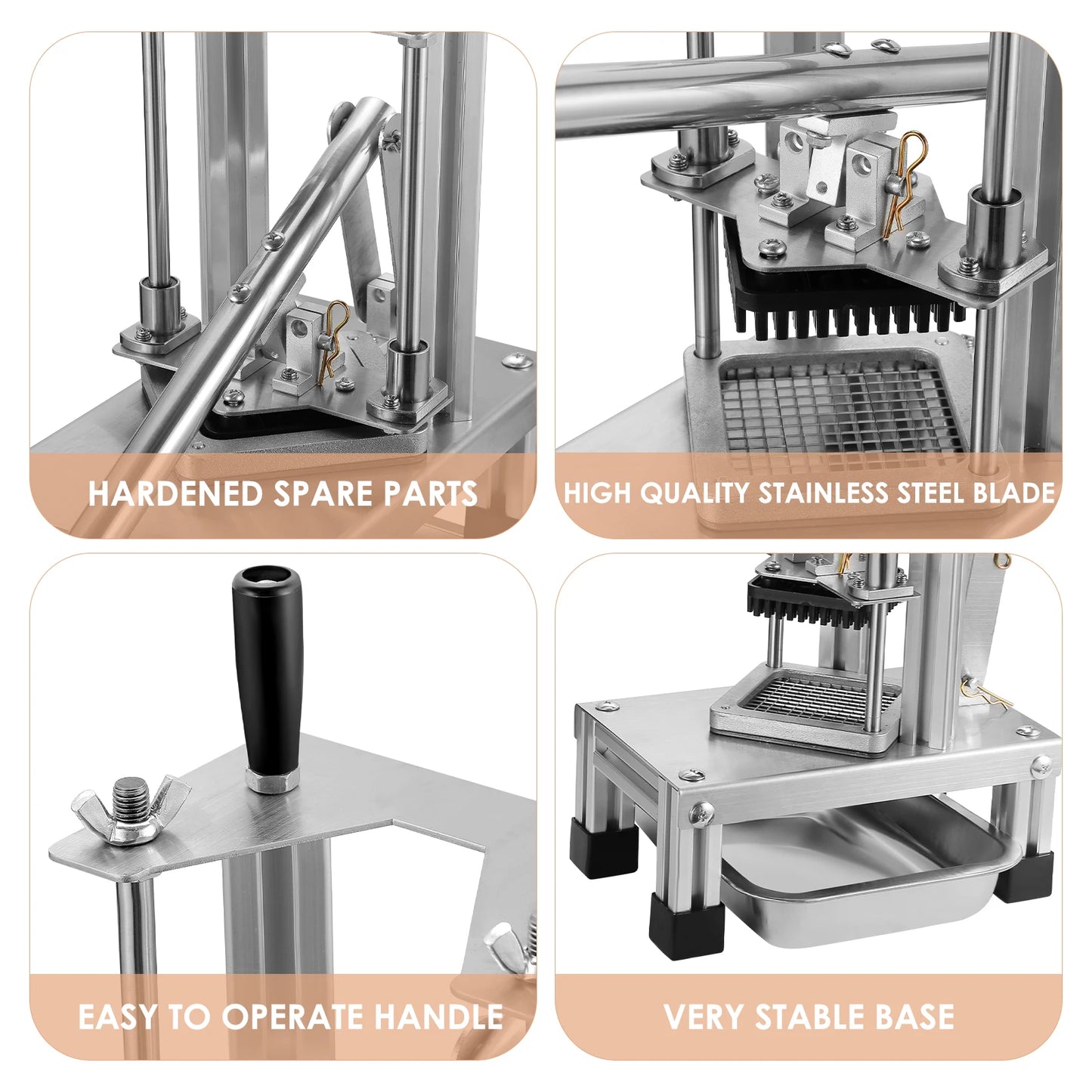 Commercial Potato Chipper Professional Potato Cutter Stainless Steel With 1/4 3/8 1/2-Inch Blade For Potatoes Carrots Cucumbers