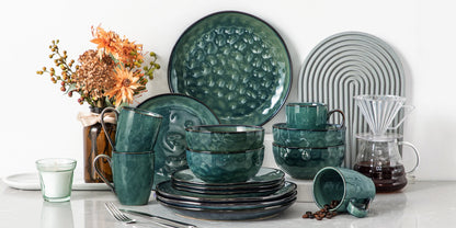 vancasso 16/32/48-Piece Starry Green Dinnerware Set,Kiln Change Glaze Porcelain Tableware Set with Dinner/Dessert Plate,Bowl,Mug
