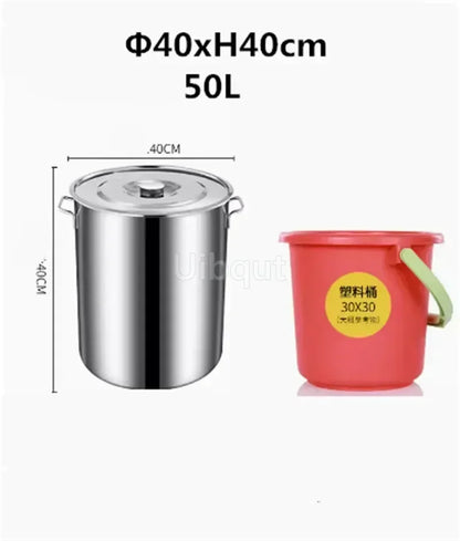 large Stainless steel thick Soup pot with handle lid big pot bucket pail water barrel household chef used kitchen cooking pots
