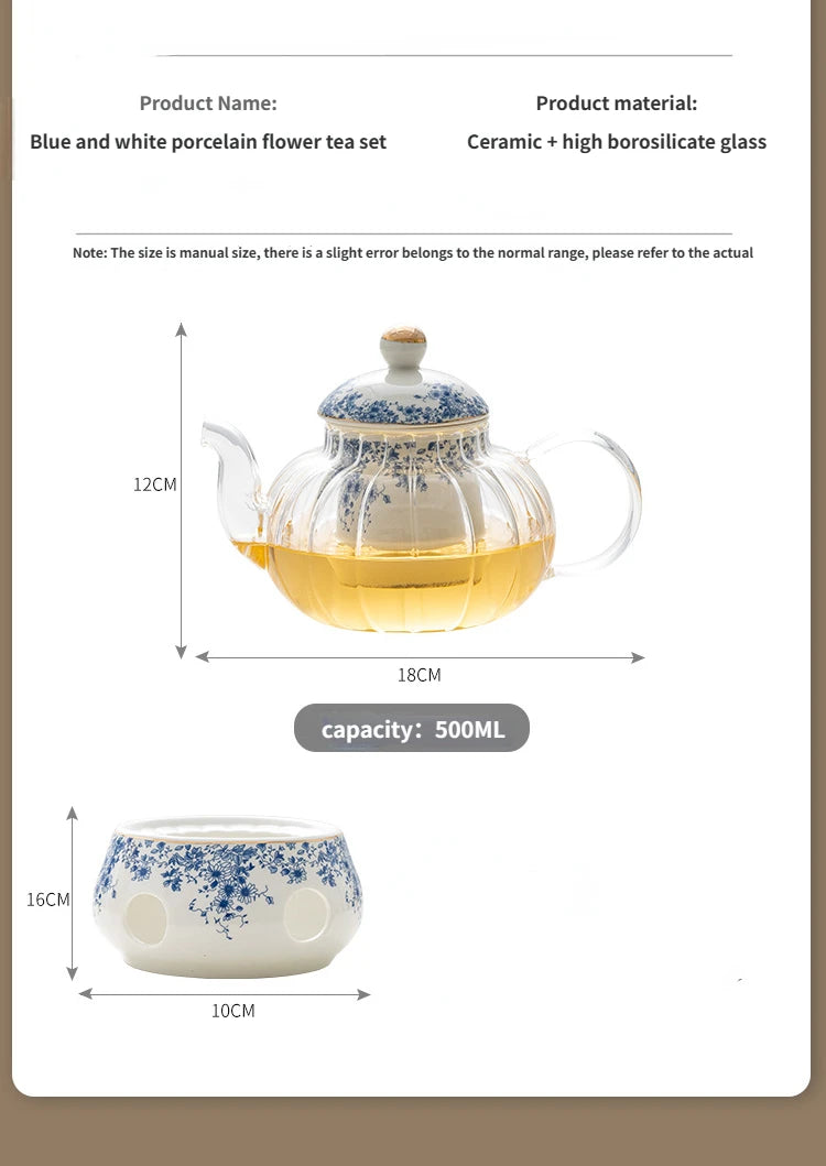 Ceramic tea set Garden style English style afternoon tea retro flower tea teapot can be heated blue and white cup saucer pot set