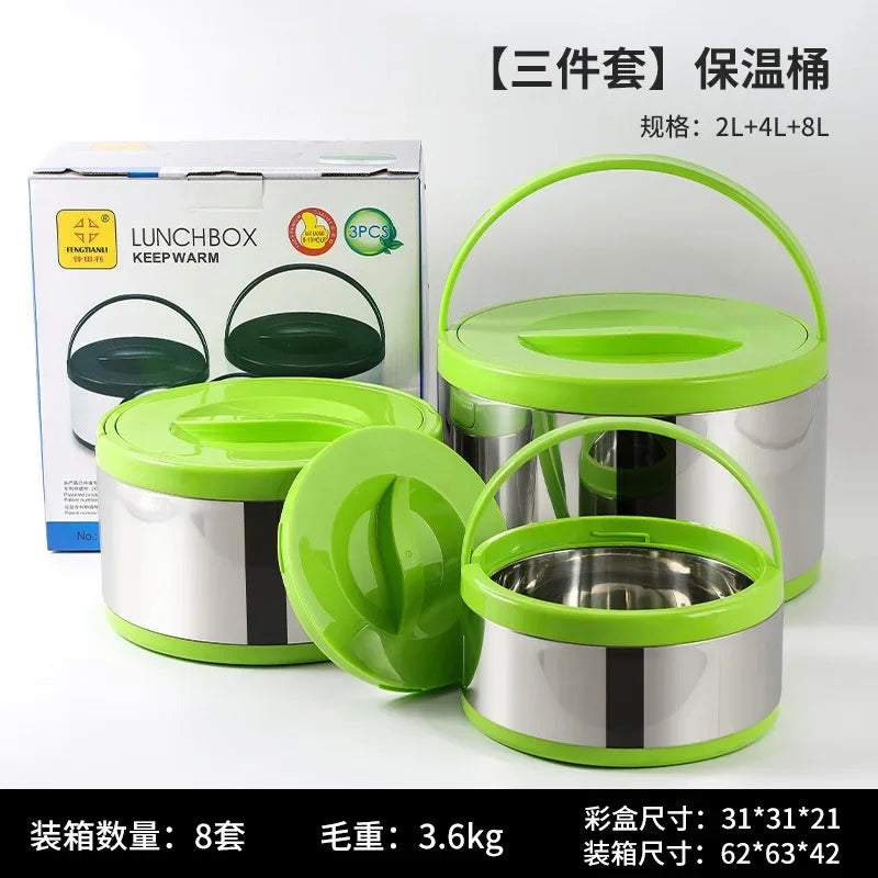 Large Capacity Commercial Portable Insulated Pot with Rice and Household Three Piece Set Insulated Bucket