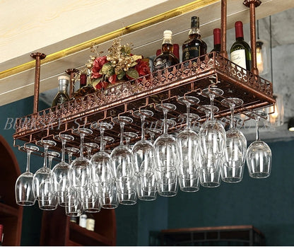 Metal Wine Glass Rack Upside Down Ceiling Hanging Goblet Glass Cup Holder Hanger Storage Home Bar Pub Wine Shelf Rack Organizer