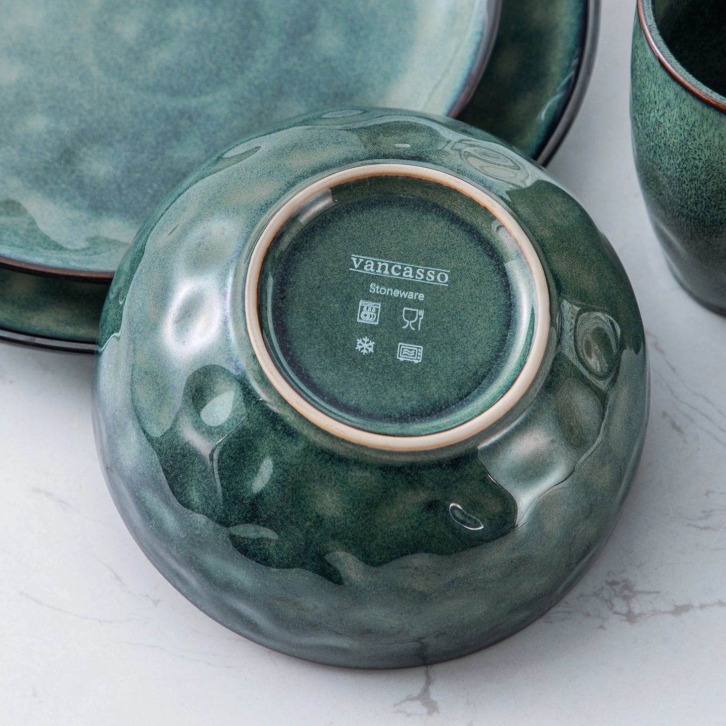 vancasso 16/32/48-Piece Starry Green Dinnerware Set,Kiln Change Glaze Porcelain Tableware Set with Dinner/Dessert Plate,Bowl,Mug